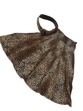 Lapis Leopard Print Swing Skirt With Belted Waist Polyester Stretchy Panel Size